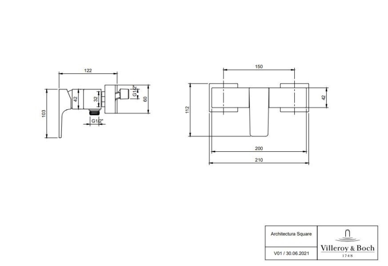 Смеситель для душа Villeroy & Boch Architectura Square никель, матовый  TVS12500100064 - 1