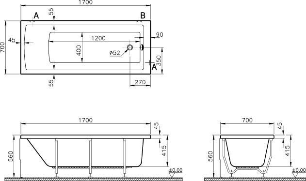 Акриловая ванна Vitra Neon 170x70 см  52530001000 - 1