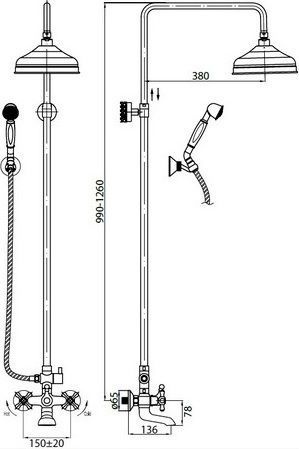 Душевая стойка Cezares Retro C CVD2 01 RETRO-C-CVD2-01 - 1