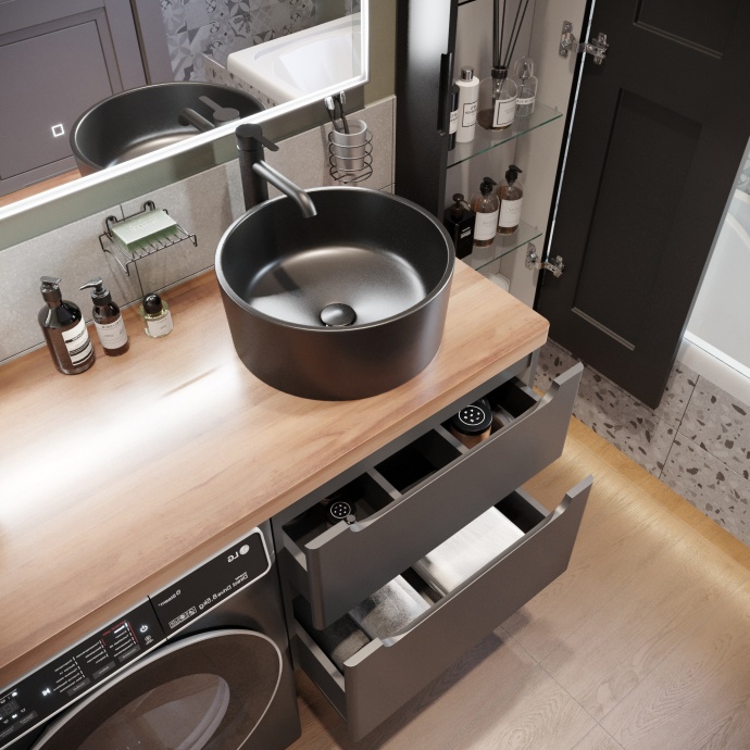Тумба с раковиной STWORKI Берген 60 серая с темной столешницей 122, BOCCHI Vessel черная, L 549640 - 6