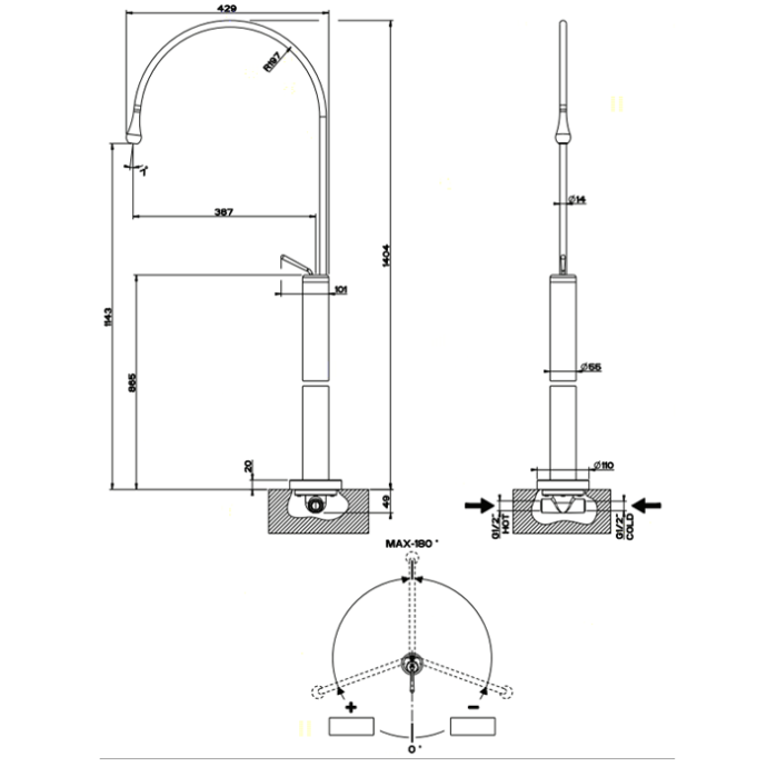 Gessi Внутренняя часть для смесителя и отдельно стоящего излива 33629.031 - 1