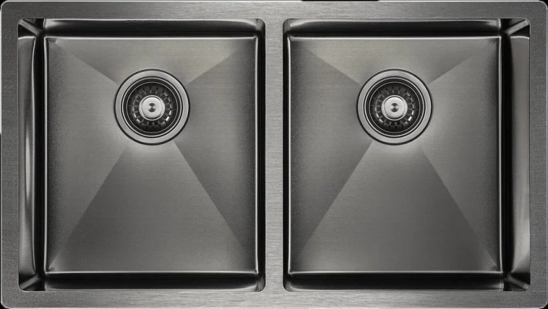 Мойка кухонная Paulmark Twin 78 темный хром PM237844-GM - 0