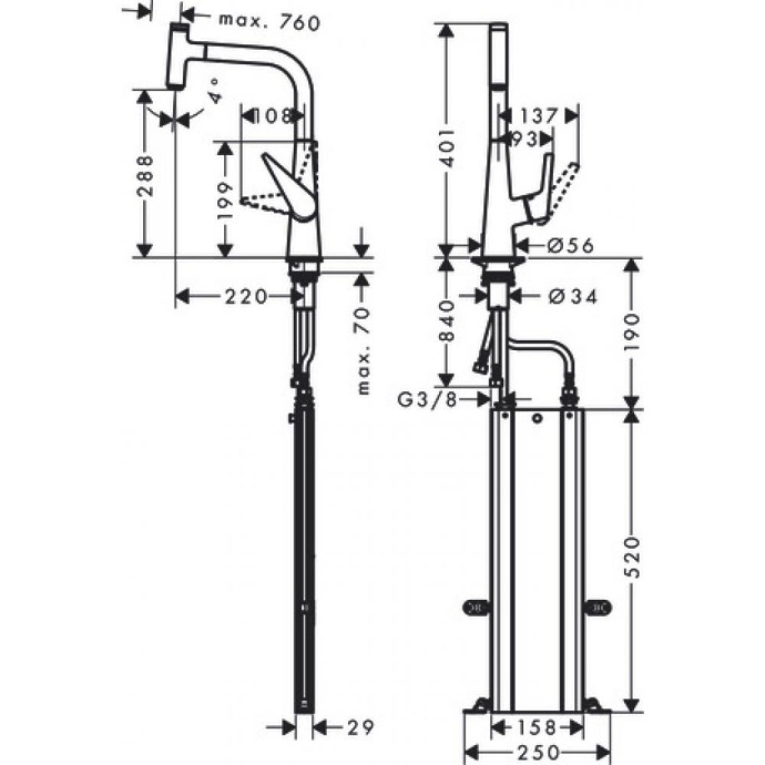 Кухонный смеситель однорычажный, 300, с вытяжным изливом, 1jet, sBox Hansgrohe 73853800 - 1