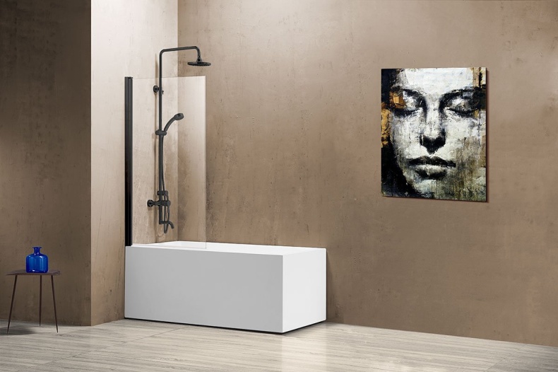 Шторка на ванну Vincea VSB-11800CLB 80 см, профиль чёрный, стекло прозрачное - 1