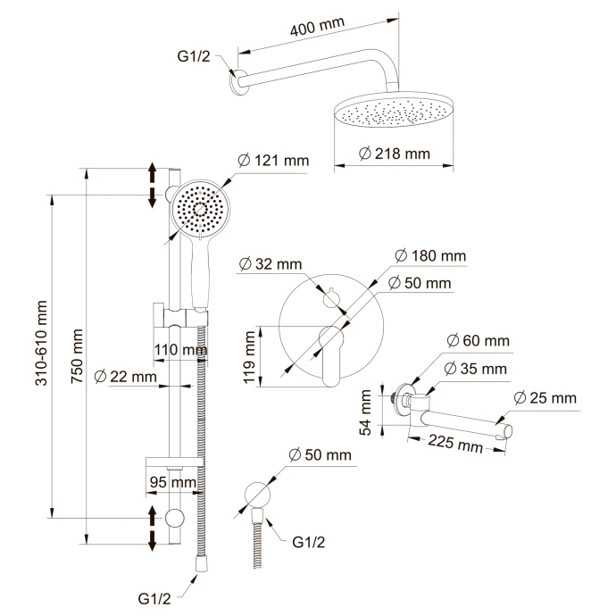 Swedbe Platta Душевой комплект со встроен.смесит. (с монтаж.боксом), верх.душем и пов.изливом 5541 - 6