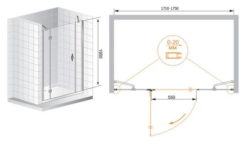 Душевая дверь в нишу Cezares Bergamo B13 80 60/40 C Cr L BERGAMO-W-B-13-80+60/40-C-Cr-L - 5