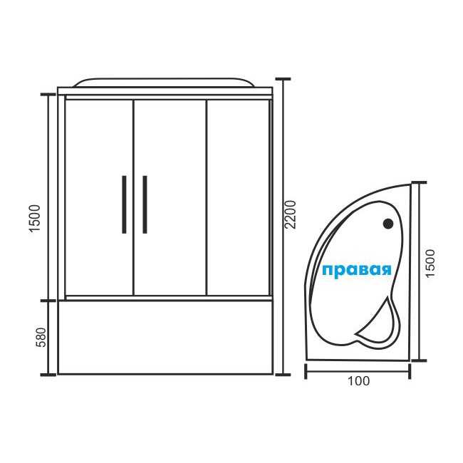 Душевой бокс Royal Bath ALP 150х100 R профиль белый стекло прозрачное с гидромассажем  RB150ALP-T-R - 2