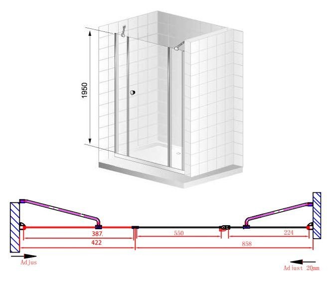 Душевая дверь в нишу Cezares Elena B13 40/60/30 P Cr R ELENA-W-B-13-40+60/30-P-Cr-R - 7