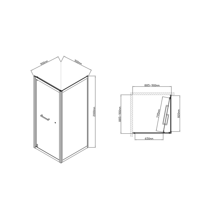 Душевой уголок Vincea Stile 90х90 R профиль черный стекло прозрачное VSS2-2ST9090CLB-R - 8