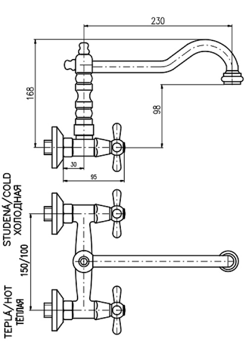 MK102.5/28 MORAVA RETRO - смеситель кухонный настенный - 1