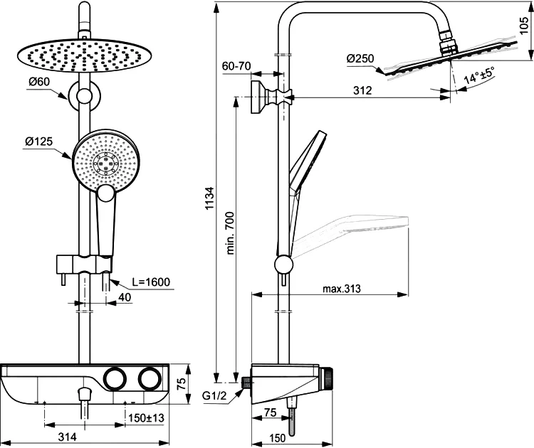 Душевая стойка Ideal Standard Ceratherm с термостатом хром A7331AA - 6