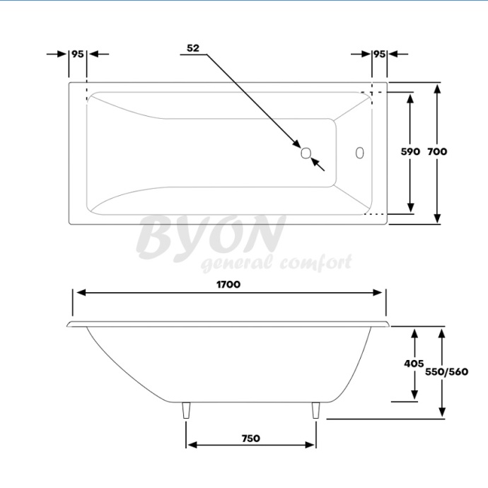 Чугунная ванна Byon Vilma 170x70  V0000096 - 6