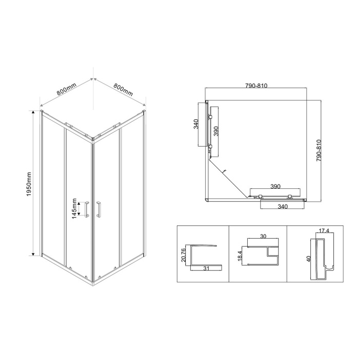 Душевой уголок Vincea City 80х80 профиль хром стекло прозрачное  VSS-5CT800CL - 5