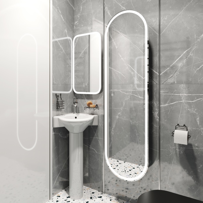 Комплект  Раковина DIWO Псков 0100 угловая + Зеркало DIWO Псков 40 с подсветкой + Сифон для раковины Wirquin Минор с отводом для стиральной машины + П 550542 - 0