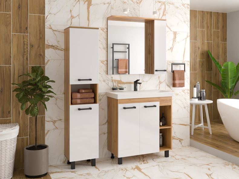 Зеркало-шкаф Misty Крафт 80 правое белое - светлое дерево П-Кра-02080-011П - 2