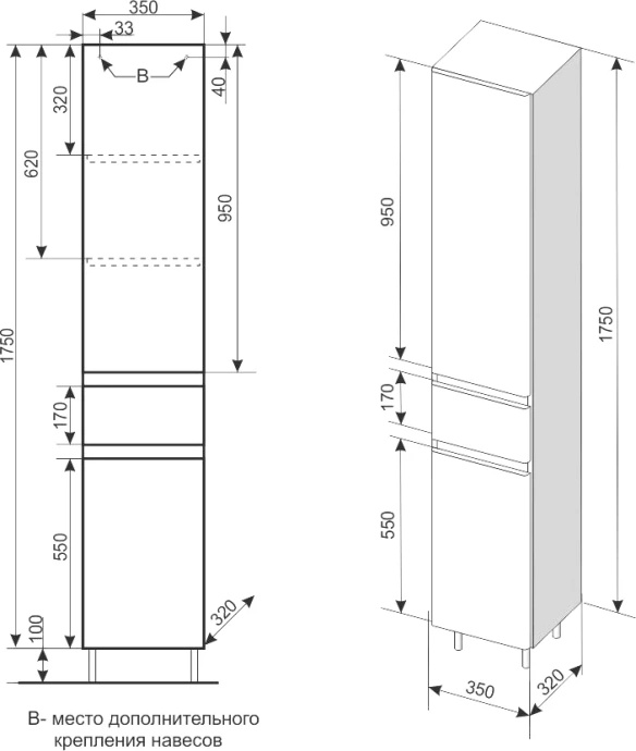 Шкаф-пенал для ванной Style Line Атлантика 35 Люкс, темный бетон  СС-00002284 - 5