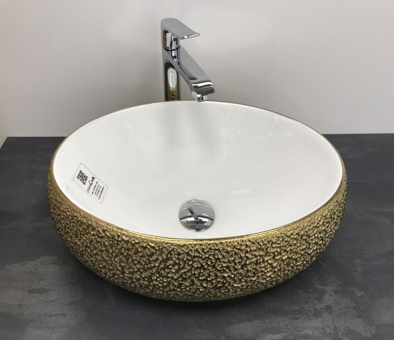 Раковина накладная CeramaLux NC 49 см белый/золото  433J - 2