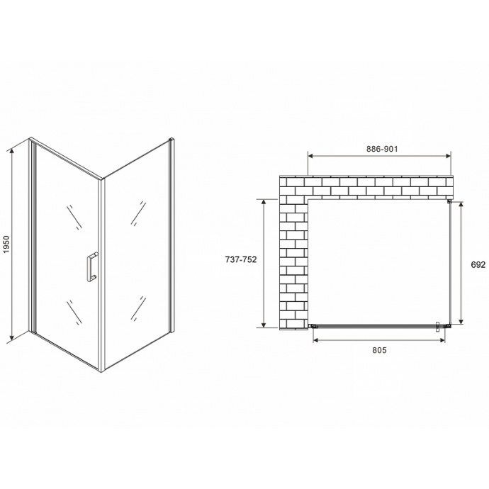 Душевой уголок Abber Sonnenstrand 90х75 хром стекло прозрачное AG04090-S75 - 1