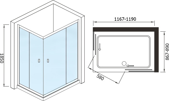 Душевой уголок Weltwasser WW200 200QS22-120х90 хром  10000001231 - 1
