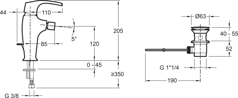 Смеситель Jacob Delafon Symbol E73680-CP для биде - 2