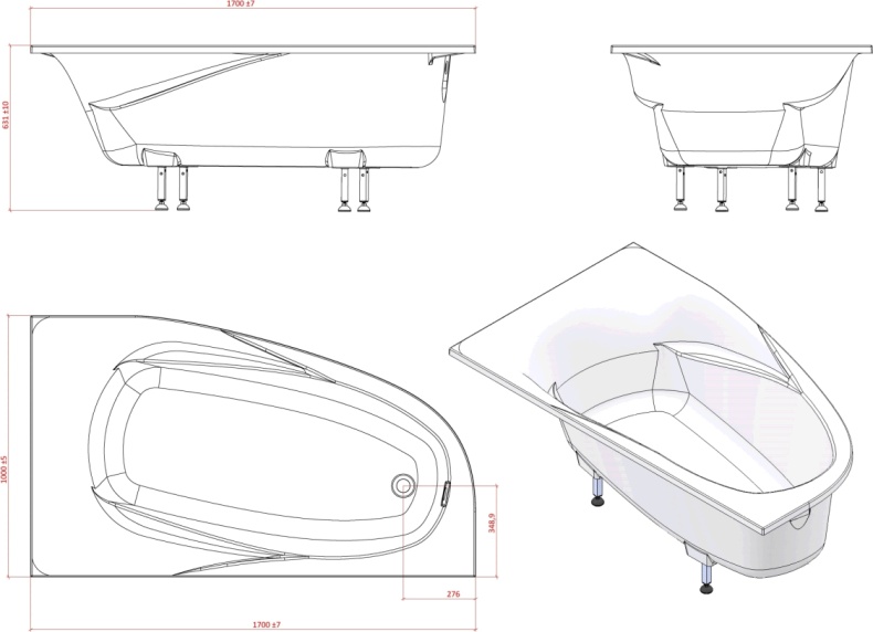 Ванна из искусственного камня Астра-Форм Селена 170x100 R 01010040 - 6
