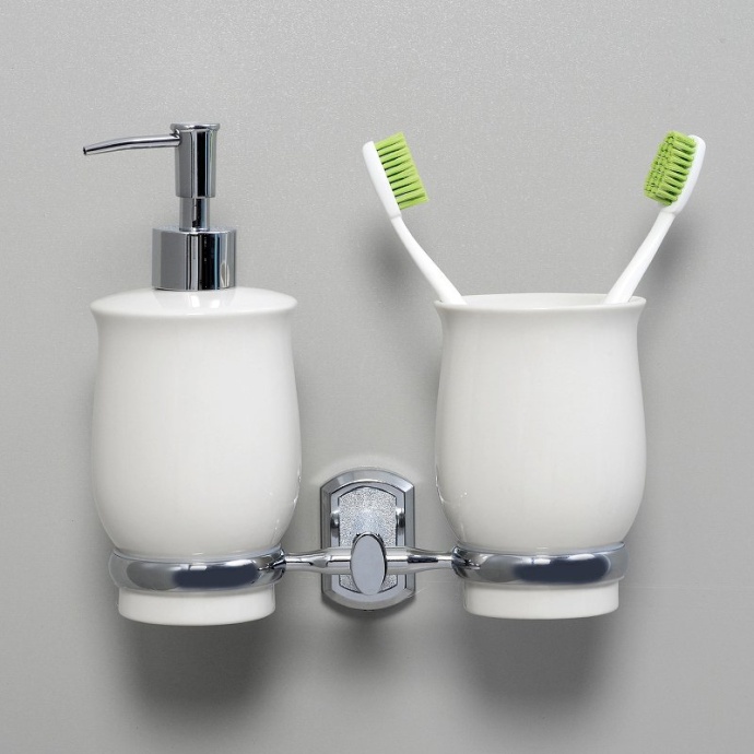 Стакан для зубных щеток и дозатор Wasserkraft хром - белый K-24189 - 1