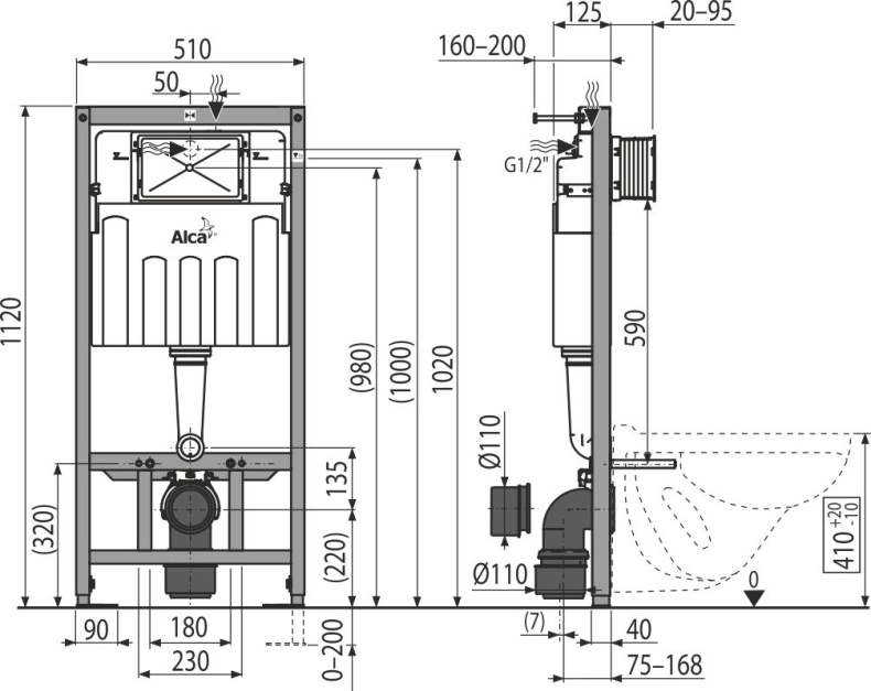 Система инсталляции для унитазов AlcaPlast Sadromodul AM101/1120-0001 - 1