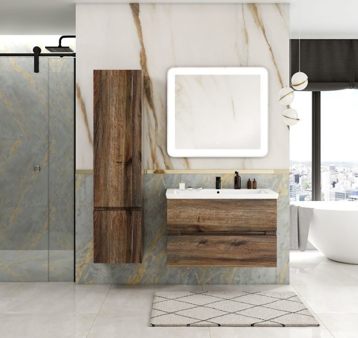 TECHNO Шкаф подвесной, фасады асимметричные, Дуб бомонд Лофт 400x300x1600, AM-Techno-1600-AC-SO-LW646-L - 0