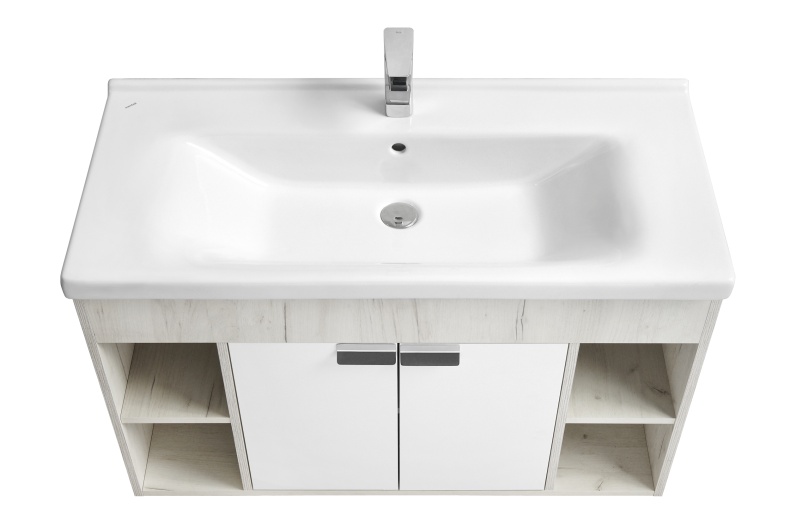 Тумба под раковину Aquaton Флай 100 белый-светлое дерево 1A237501FAX10 - 0