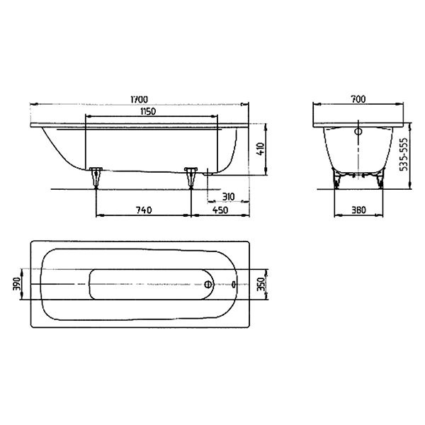 Стальная ванна Kaldewei Advantage Saniform Plus 363-1 с покрытием Easy-Clean 170x70 111800013001 - 3