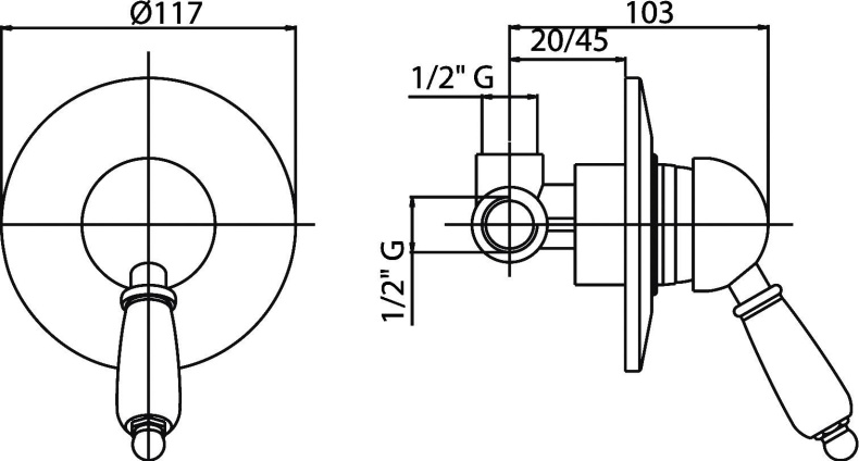 Смеситель Cezares Vintage DIM-01-Sw С ВНУТРЕННЕЙ ЧАСТЬЮ, для душа VINTAGE-DIM-01-Sw - 1