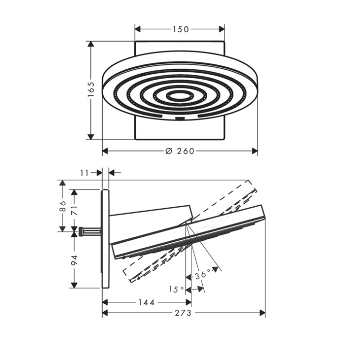 Верхний душ Hansgrohe Pulsify 260 2jet хром 24150000 - 1