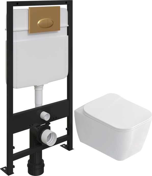Комплект Унитаз подвесной STWORKI Монтре SETK3204-2616 безободковый, с микролифтом + Система инсталляции для унитазов EWRIKA ProLT 0026-2020 с кнопкой смыва 0053 золото матовое 560000 - 0