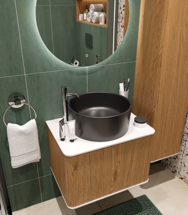 Тумба с раковиной STWORKI Ноттвиль 60 дуб верона, с отверстием под смеситель, BOCCHI Vessel черная 548163 - 4
