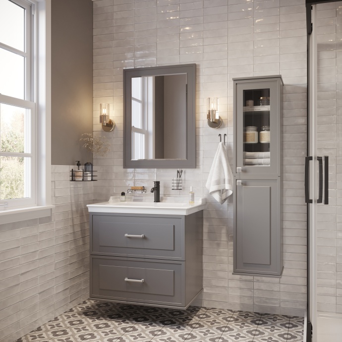 Мебель для ванной STWORKI Хадстен 80 cерая, в стиле прованс, подвесная, российская (гарнитур, комплект) 540921 - 3