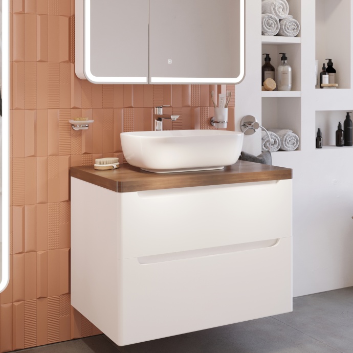 Тумба с раковиной STWORKI Берген 80 белая с темной столешницей, Moduo 50 Square 549471 - 4