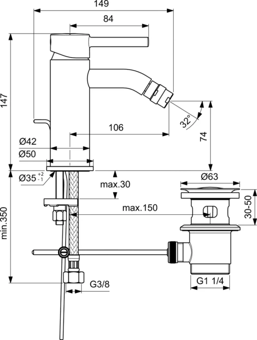 Смеситель для биде Ideal Standard Ceraline черный матовый BC197XG - 5