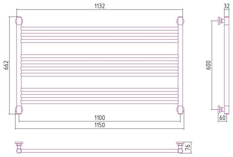 Полотенцесушитель водяной ДР Богема L 600х1100 (Без покрытия) 00-0202-6011 - 2