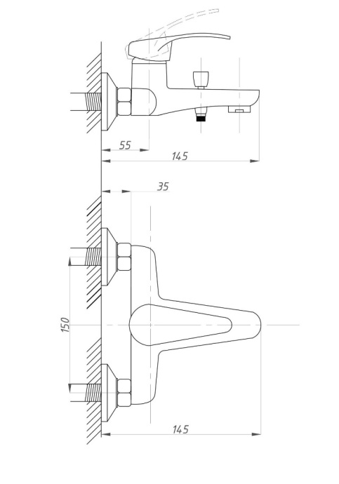 Смеситель для ванны с душем ПРОФСАН ПСМ-104-1 - 1