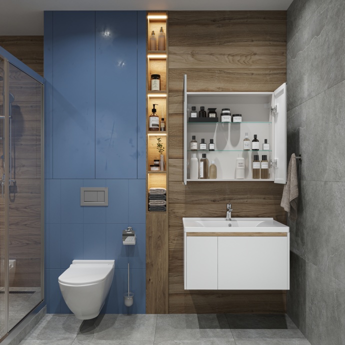 Зеркало-шкаф STWORKI Стокгольм МВК082 80, с подсветкой, прямоугольное, белое, в стиле лофт, навесное - 7