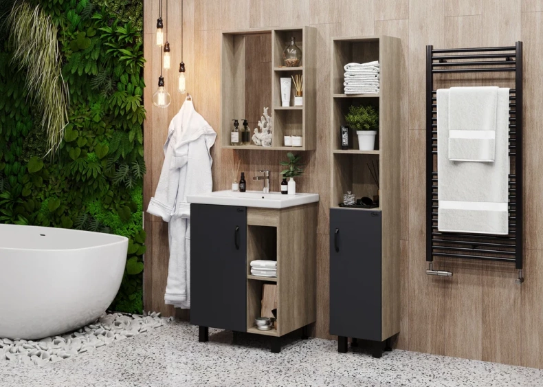 Тумба с раковиной Onika Тимбер ФОСТЕР-60 серый матовый/дуб сонома (106116) - 3