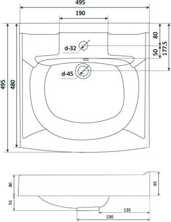 Рукомойник Altasan Kompakt подвесная со сливом и кронштейнами UPP50s - 4