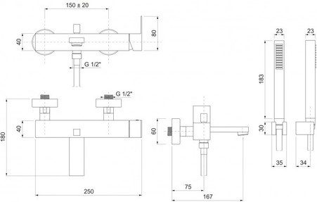 Смеситель для ванны Cezares Prizma с ручным душем, золото  PRIZMA-VDM-03/24 - 1