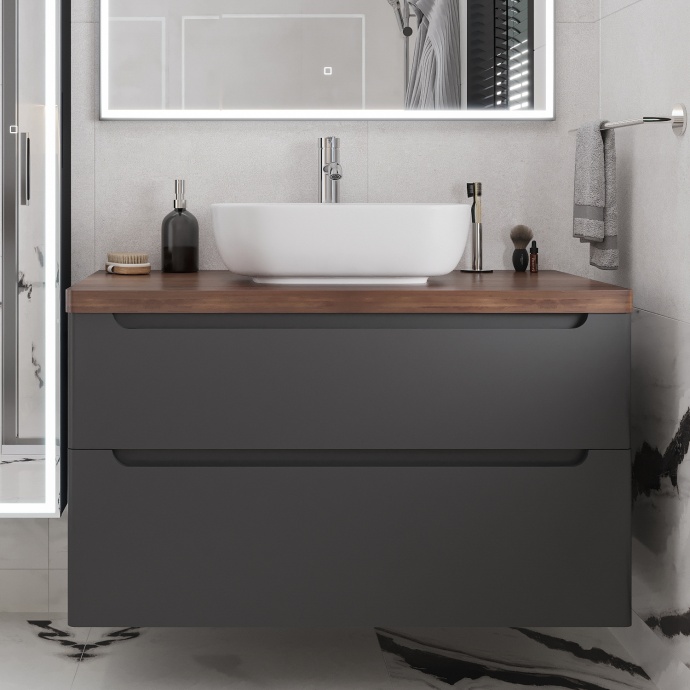 Тумба с раковиной STWORKI Берген 100 серая с темной столешницей, Moduo 50 Square 549582 - 0