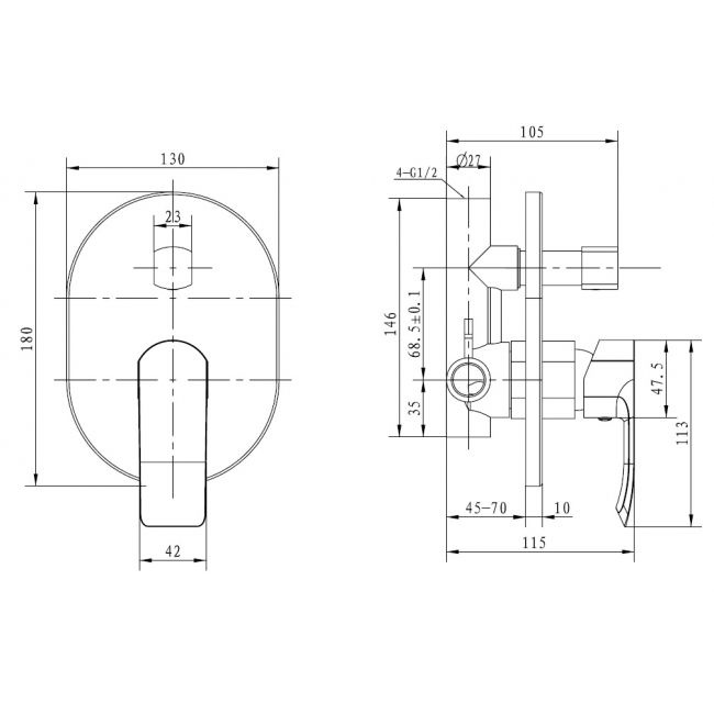 Смеситель Kaiser Aurora 67277 С ВНУТРЕННЕЙ ЧАСТЬЮ, для ванны с душем - 1