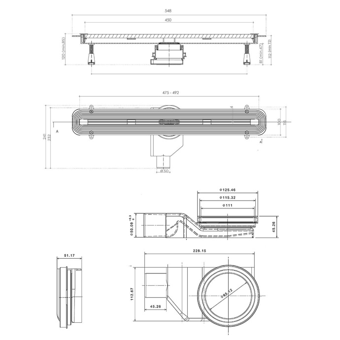 Душевой лоток Pestan Confluo Slim Line 450 с решеткой 13100031 - 1