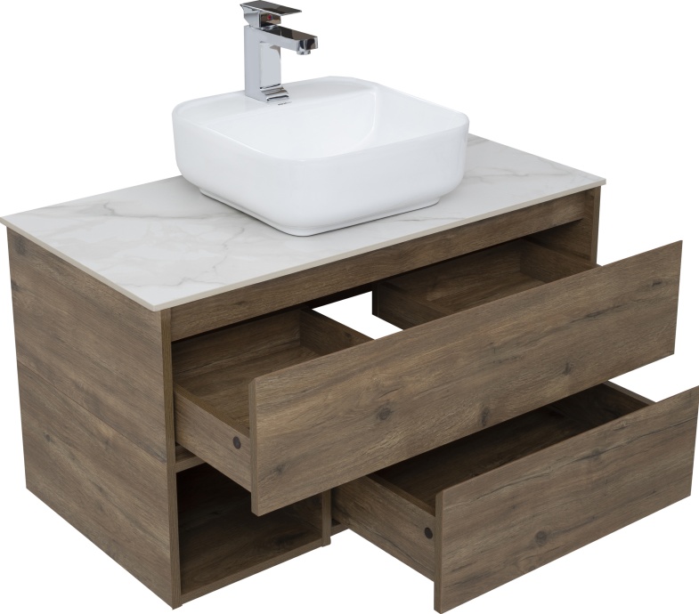 Тумба с раковиной STWORKI Карлстад 90 дуб рустикальный, простоун беж 425511 - 5