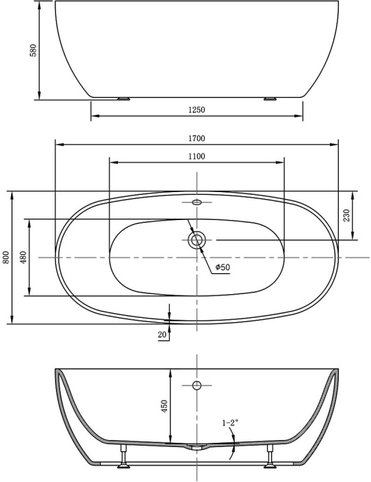 Акриловая ванна Vincea VBT-405-1700MW белая матовая - 3