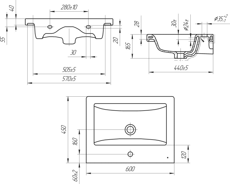 Тумба с раковиной DIWO Самара 60 дуб скандинавский 462073 - 7