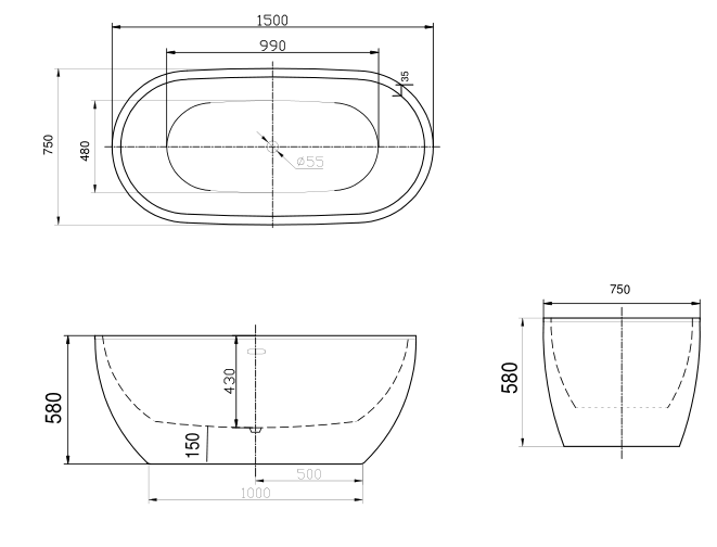 Акриловая ванна Art&Max AM-218-1500-750 150x75 - 1